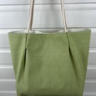 Pleated Green Canvas Tote Bag, Modern Laptop Bag