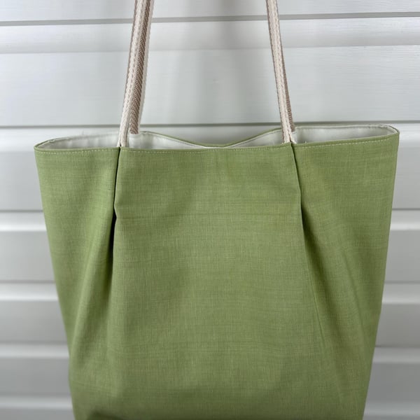 Pleated Green Canvas Tote Bag, Modern Laptop Bag