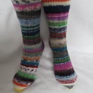Hand-cranked Frankensox Knitted Ribbed Wool Socks Size 6 to 7