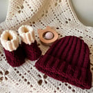 Baby Ribbed cuff beanie and ribbed cuff booties set 