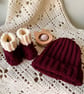 Ribbed cuff baby beanie and booties set 