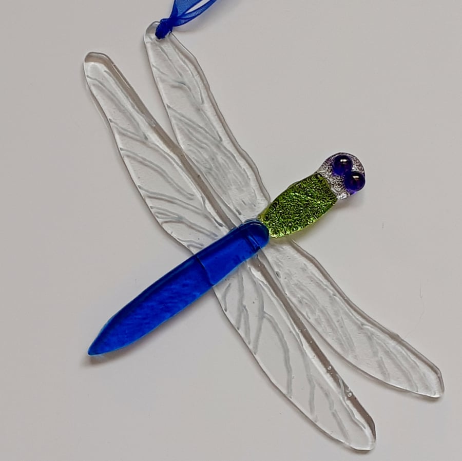 Fused glass dragonfly hanging decoration 