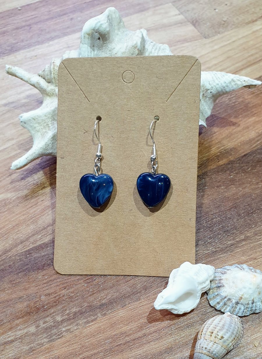 Blue Heart Earrings on Silver Ear Wires