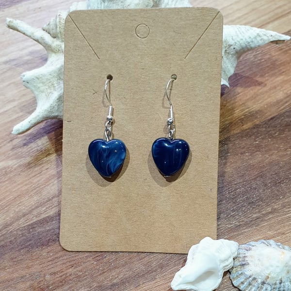 Blue Heart Earrings on Silver Ear Wires