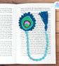 Blue and green peacock feather crochet bookmark, pagekeeper. - Image 3