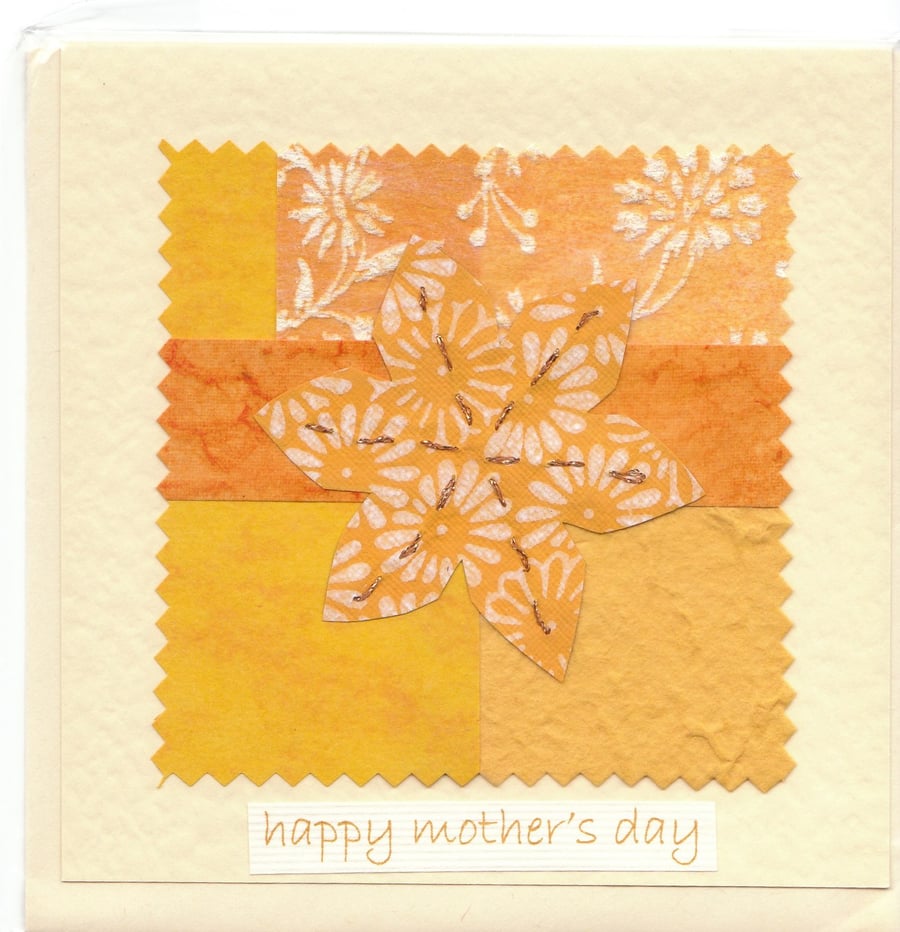 Mother's Day Card handmade papers-yellow flower