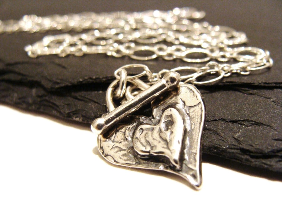 Sweet Valentine Artisan Silver Love Heart Toggle Necklace in Sterling Silver