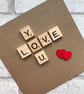 Handmade 'Love You' Scrabble Card with Wooden Hearts - Image 3
