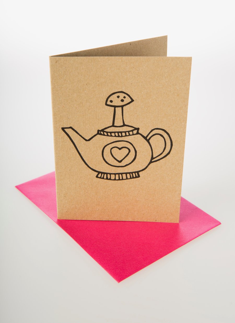 Solo teapot - mini greetings card in black or white