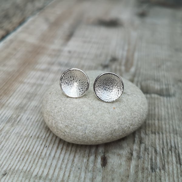 Sterling Silver Textured Dome Disc Stud Earrings