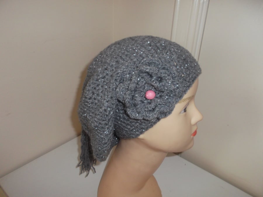 SILVER GREY  SLOUCHY  BEANIE MED SIZE 