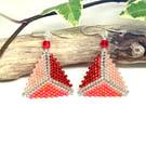 Shades of Red and Orange Triangle Beaded Earrings 