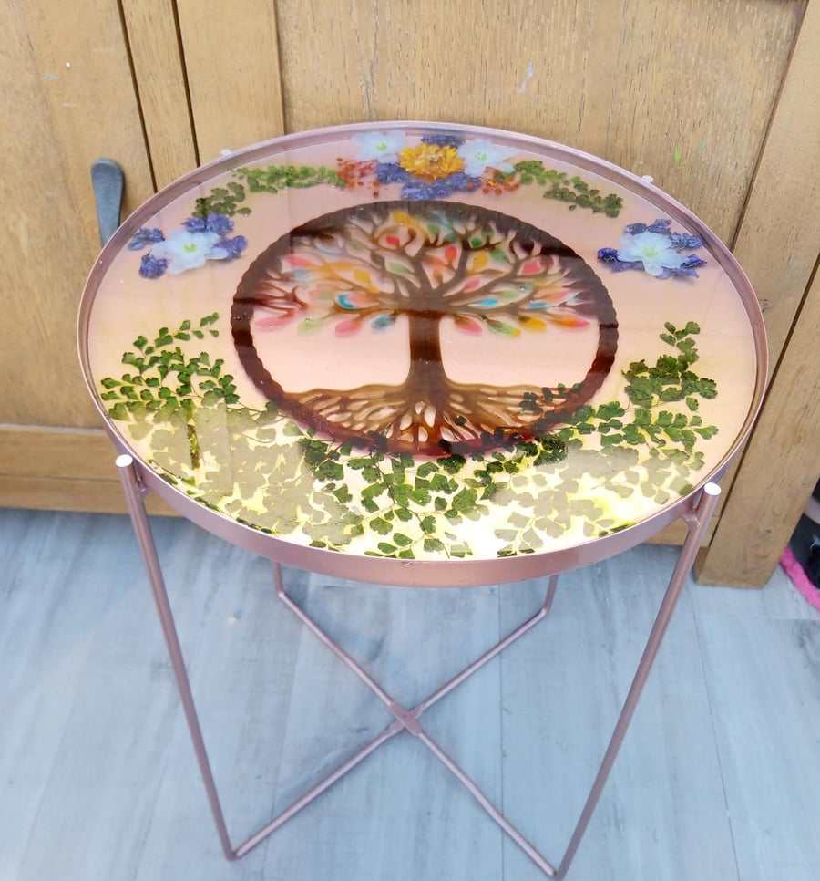 Coffee Table, Resin Tree of Life decorative top, Lamp table, side table 