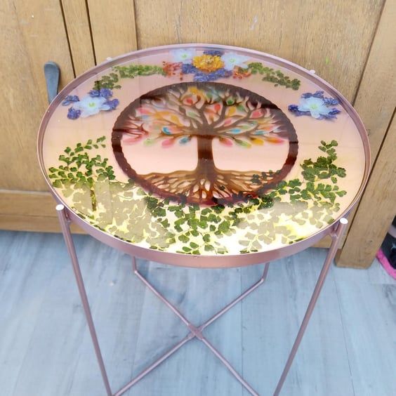 Coffee Table, Resin Tree of Life decorative top, Lamp table, side table 