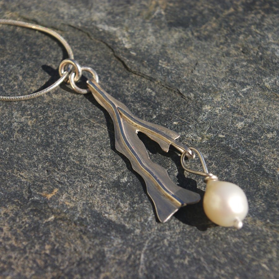 Silver Seaweed and Freshwater Pearl Necklace