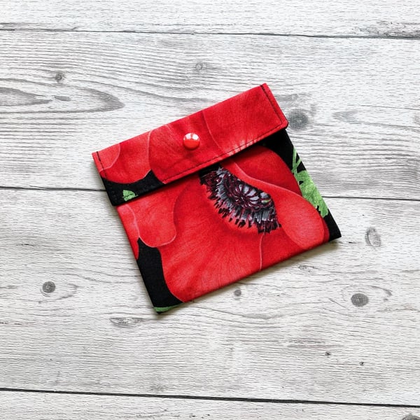 Discreet sanitary pouch. Feminine products holder. Face mask bag. Red poppies.