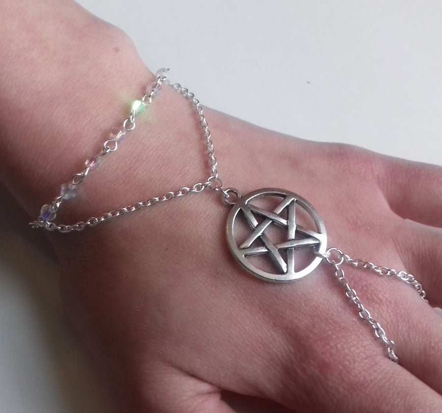 Pentacle Bracelet Clear Crystal Pentagram Hand Chain 