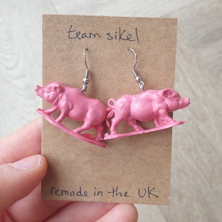 Big Pig Earrings - Upcycled Vintage Toys