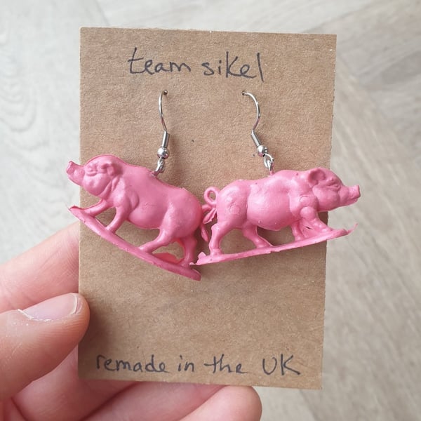 Big Pig Earrings - Upcycled Vintage Toys