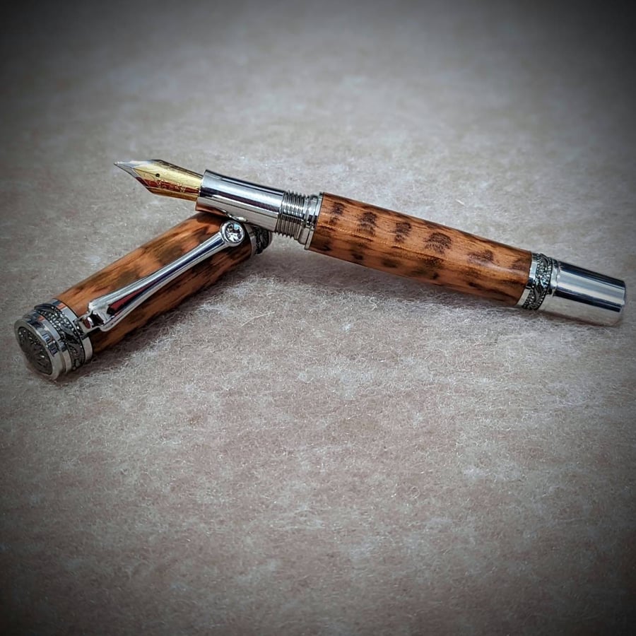 Handmade majestic wooden fountain pen made from snakewood - Swarovski crystal