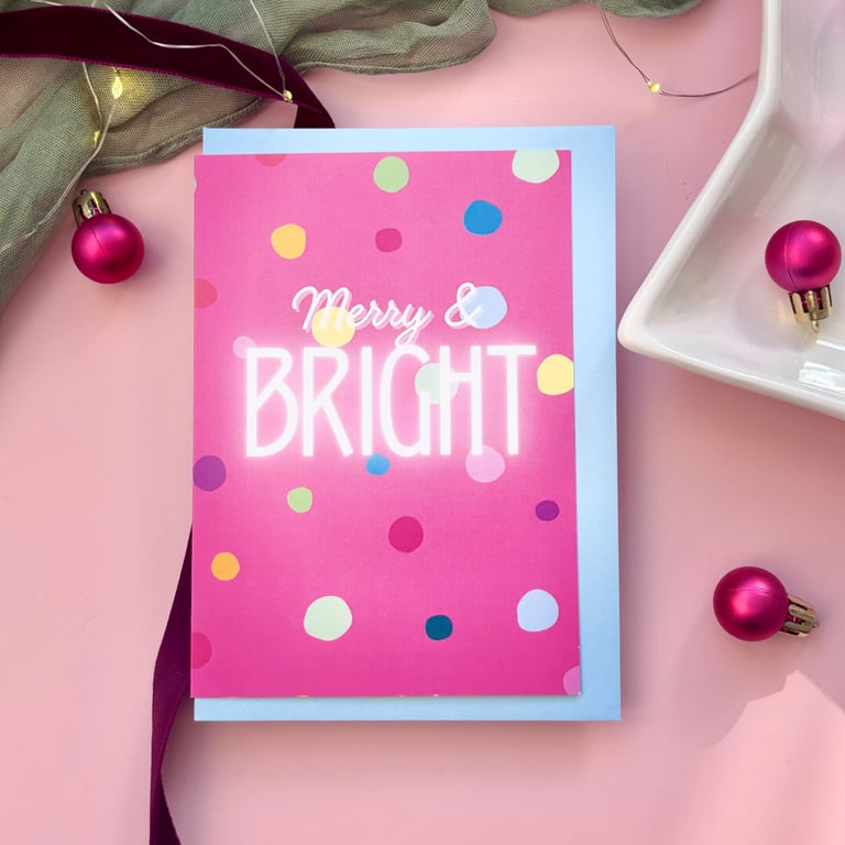 Pink Merry & Bright Christmas Card