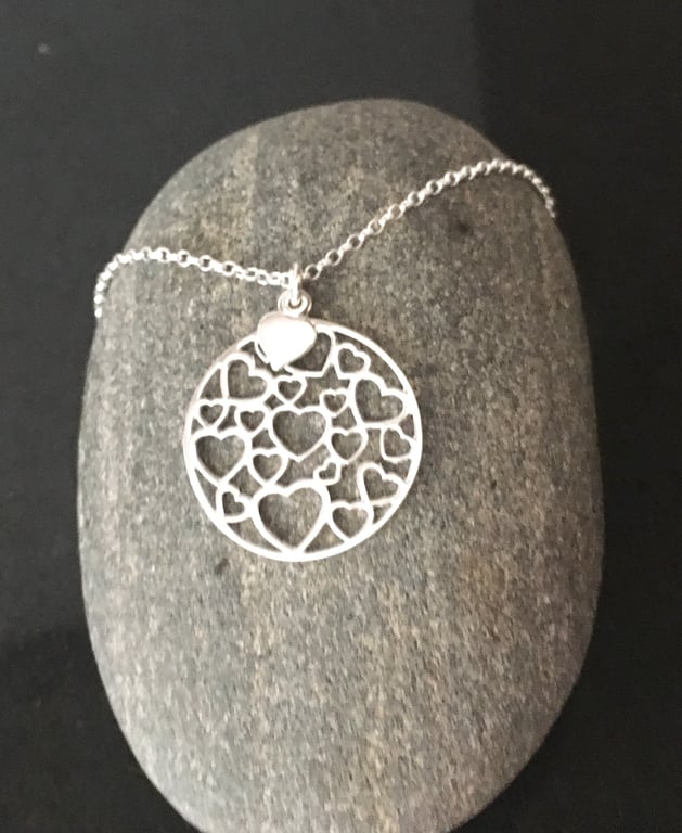 Sterling Silver Circle Heart Long Necklace 