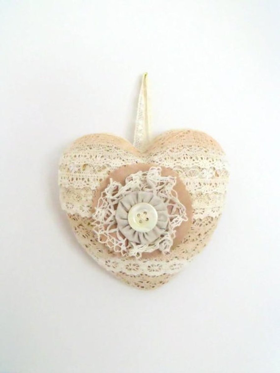 vintage style lace heart cottage chic wall decoration