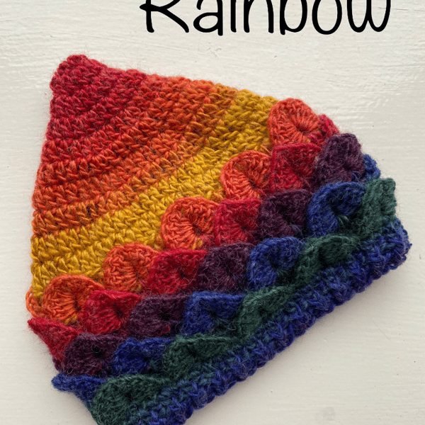 crochet rainbow pixie elf hat dragon scale made in Scotland perfect gift