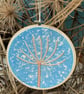 Linocut Embroidered Circular Hoop Hanging on Canvas - Agapanthus Seedhead - Image 2