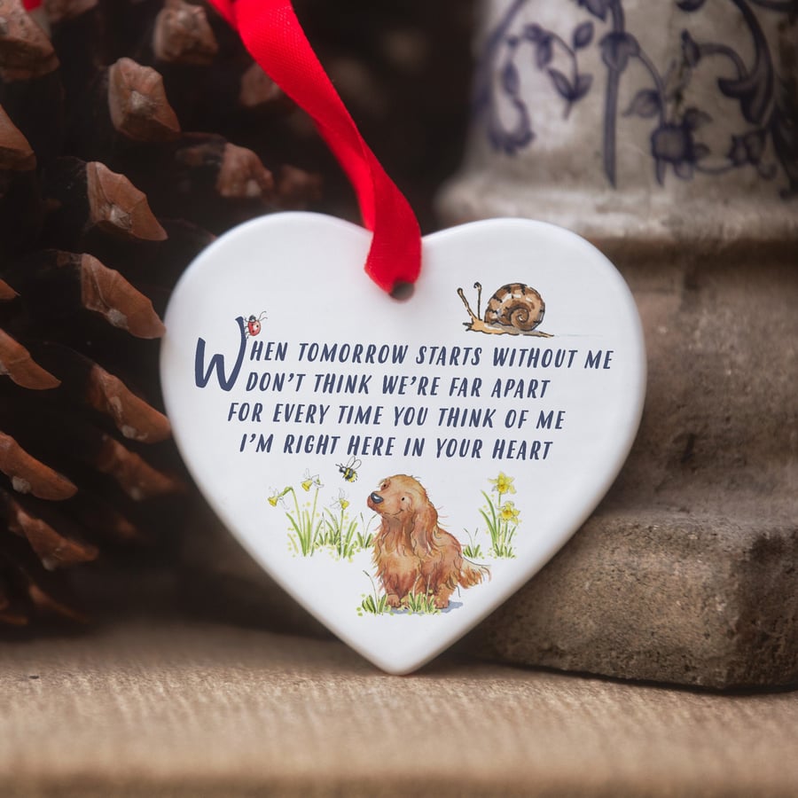 Dachshund Red Longhaired When Tomorrow Starts Ceramic Heart