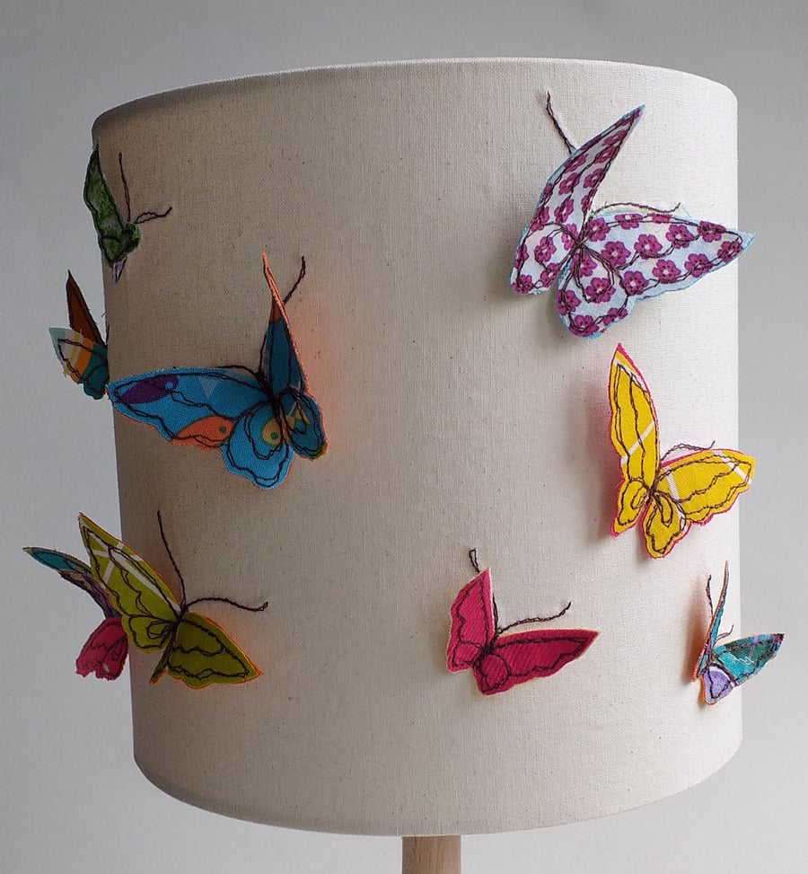 Handmade Lamp Shade with 3D Embroidered Butterflies