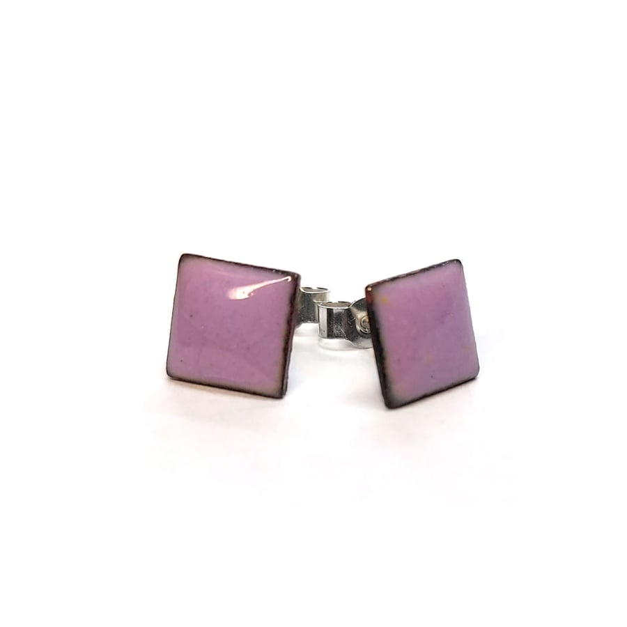 Light purple enamel square stud earrings
