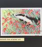 Badger in a patch of red poppies, postcard size original art, letterbox gift