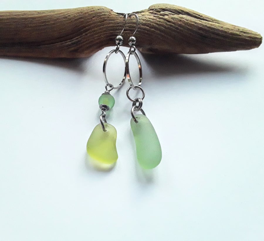 Asymmetrical Seaglass Earrings: Seafoam