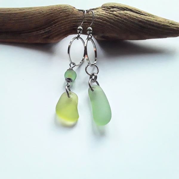 Asymmetrical Seaglass Earrings: Seafoam