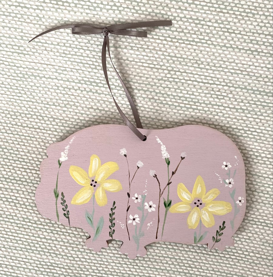 Wooden Guinea pig decoration, hand painted,  Floral guinea pig art