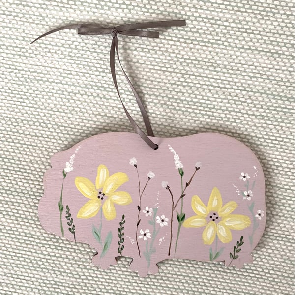 Wooden Guinea pig decoration, hand painted,  Floral guinea pig art