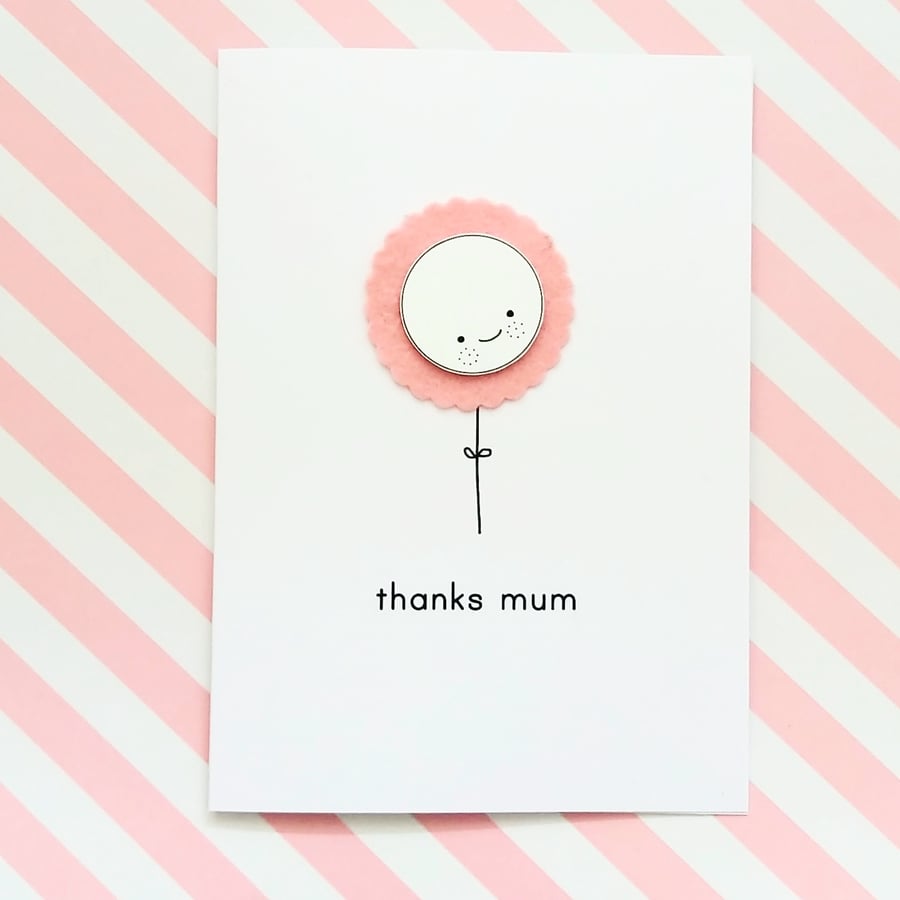 Thanks mum -  Pink  - handmade mother's day card 