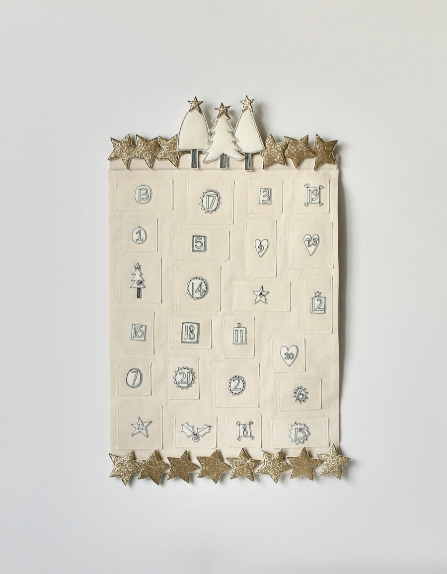 Fabric Advent Calendar with Gold Stars