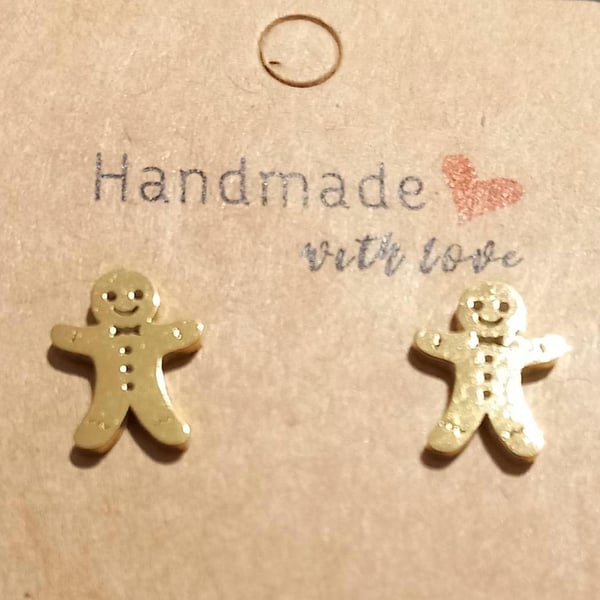 Christmas gingerbread man pushback earrings OOAK