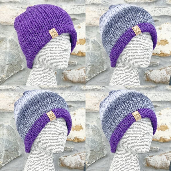 Reflective Hat. Reversible Hat. Knitted Hat. Woolly Hat. Beanie. Slouchy.