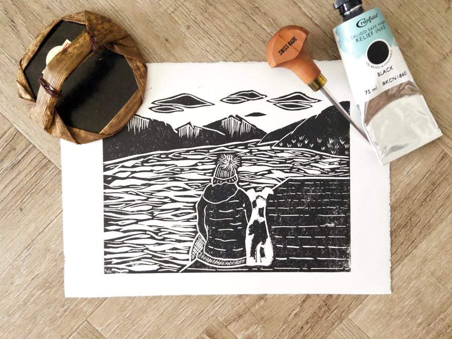 Loch Shiel (looking for Harry) - original hand burnished lino print