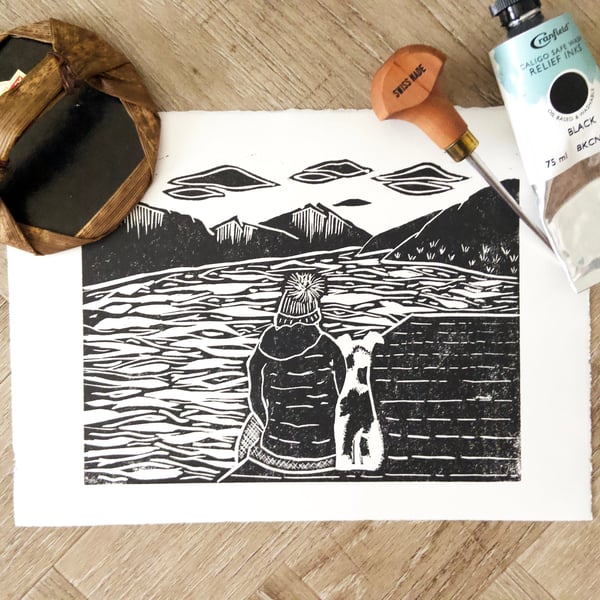 Loch Shiel (looking for Harry) - original hand burnished lino print