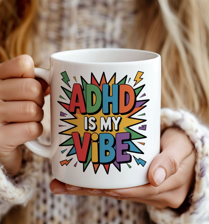 ADHD Gift Mug – Neurodivergent Coffee Cup "ADHD Is My Vibe" – Funny Colourful 