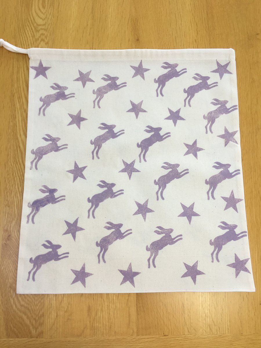 Hand Block Printed Cotton Drawstring Bag - Hare and Star