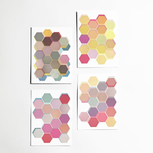 Geometric Postcard Set - Layered Honeycomb