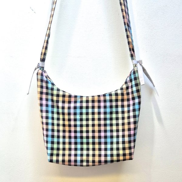 Pastel check zip crossbody shoulder hand bag