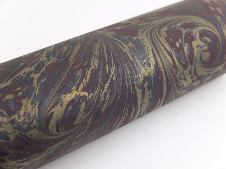 A4 Marbled paper sheet gold burgundy black drawn stone pattern 