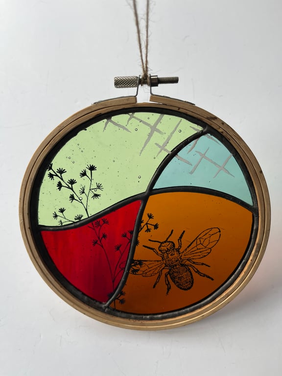 Perfectly Imperfect Stained Glass Embroidery Bee Hoop