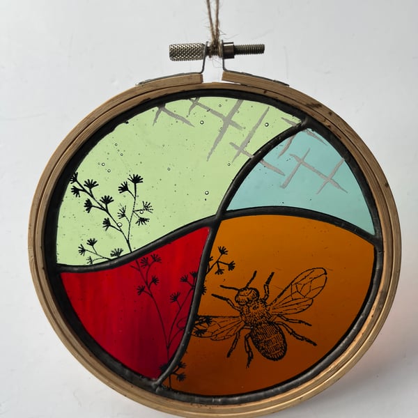 Perfectly Imperfect Stained Glass Embroidery Bee Hoop